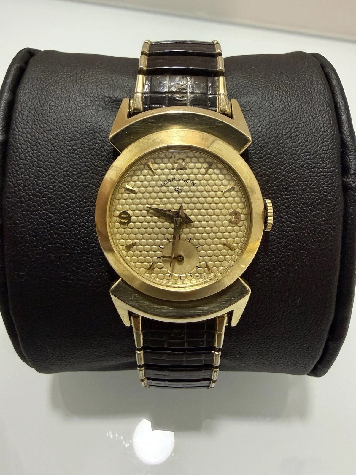 Vintage Lord Elgin 14K Gold Filled Manual Wind Small Seconds Waffle Dial Watch