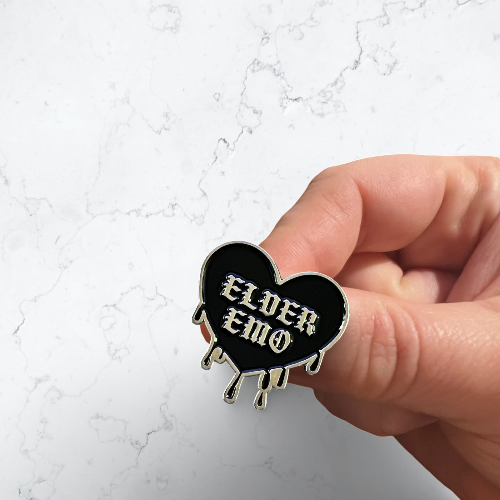 Elder Emo Dripping Heart Enamel Pin – Gothic Alt Aesthetic Lapel Badge
