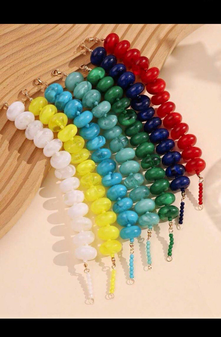 Multicolor Plastic Beaded Bracelet w/ Lobster Clasp Closure, Assorted Colors