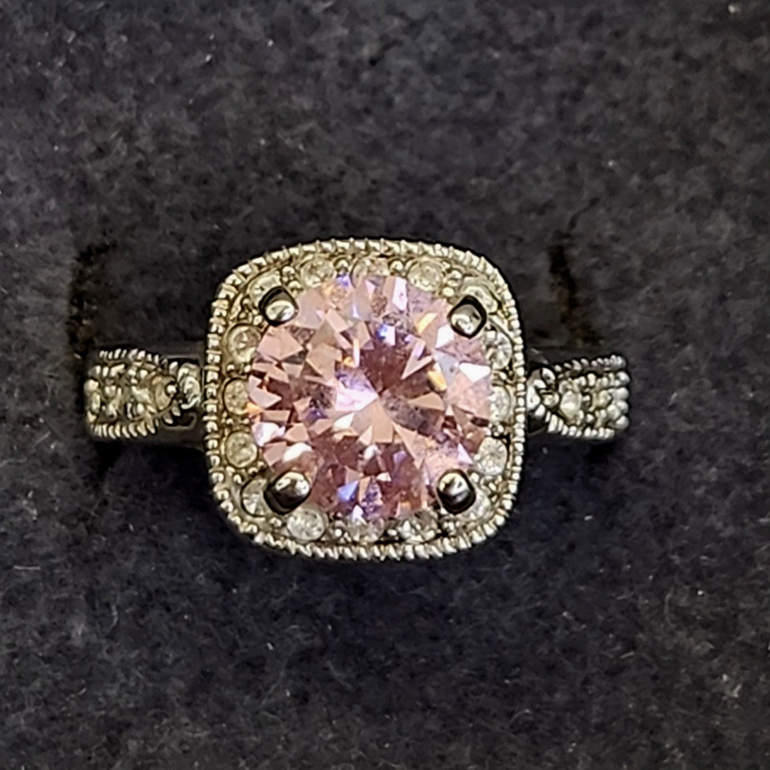Lab Created Pink Ruby Ring PDJ Cushion Silver Plated 8