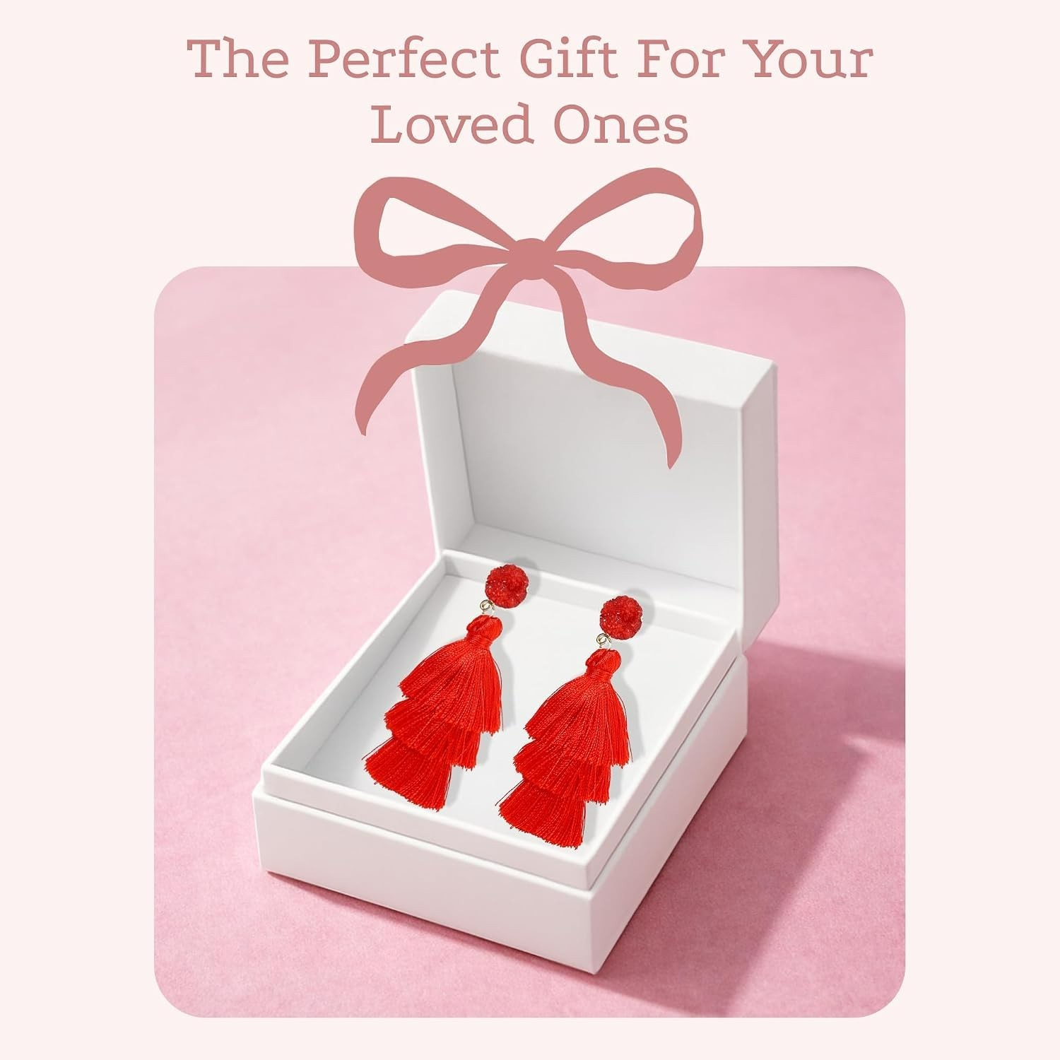 Lightweight Red Tassel Earrings for Women – Chic Drop Design, Perfect Gift