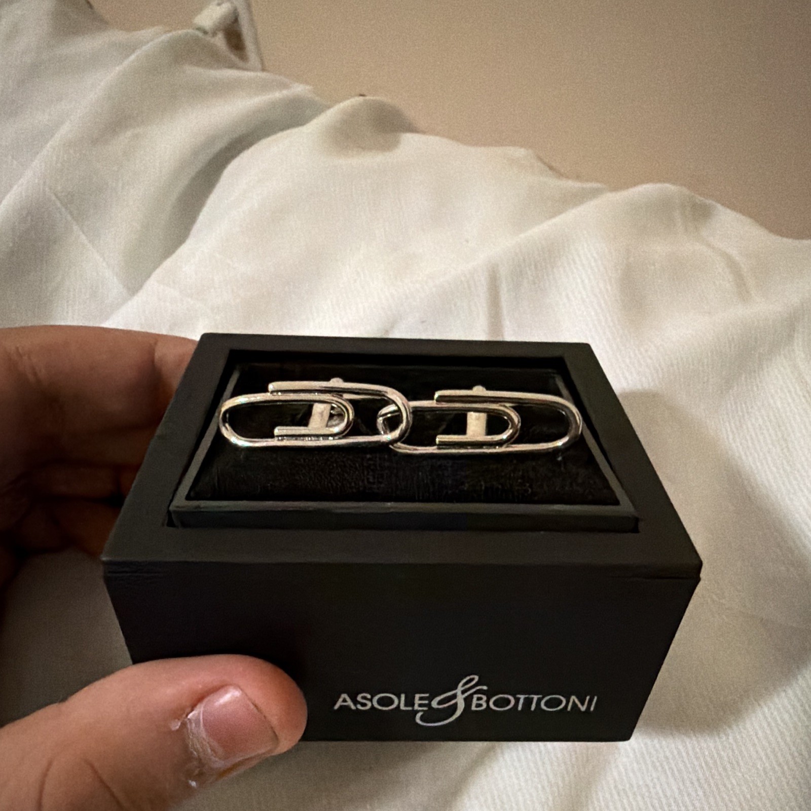 Asole & Bottoni Men’s Silver Tone Metal Cufflinks w/ Box, No Stone