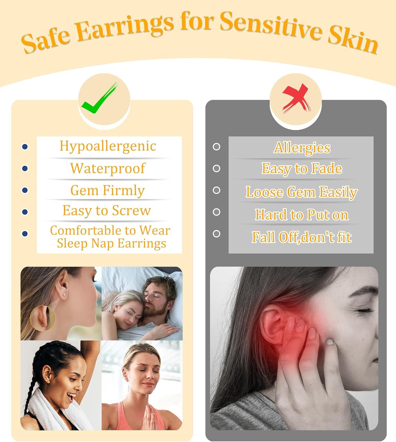 20G Cartilage Piercing Jewelry Flat Back Helix Earrings for Women Hypoallergenic