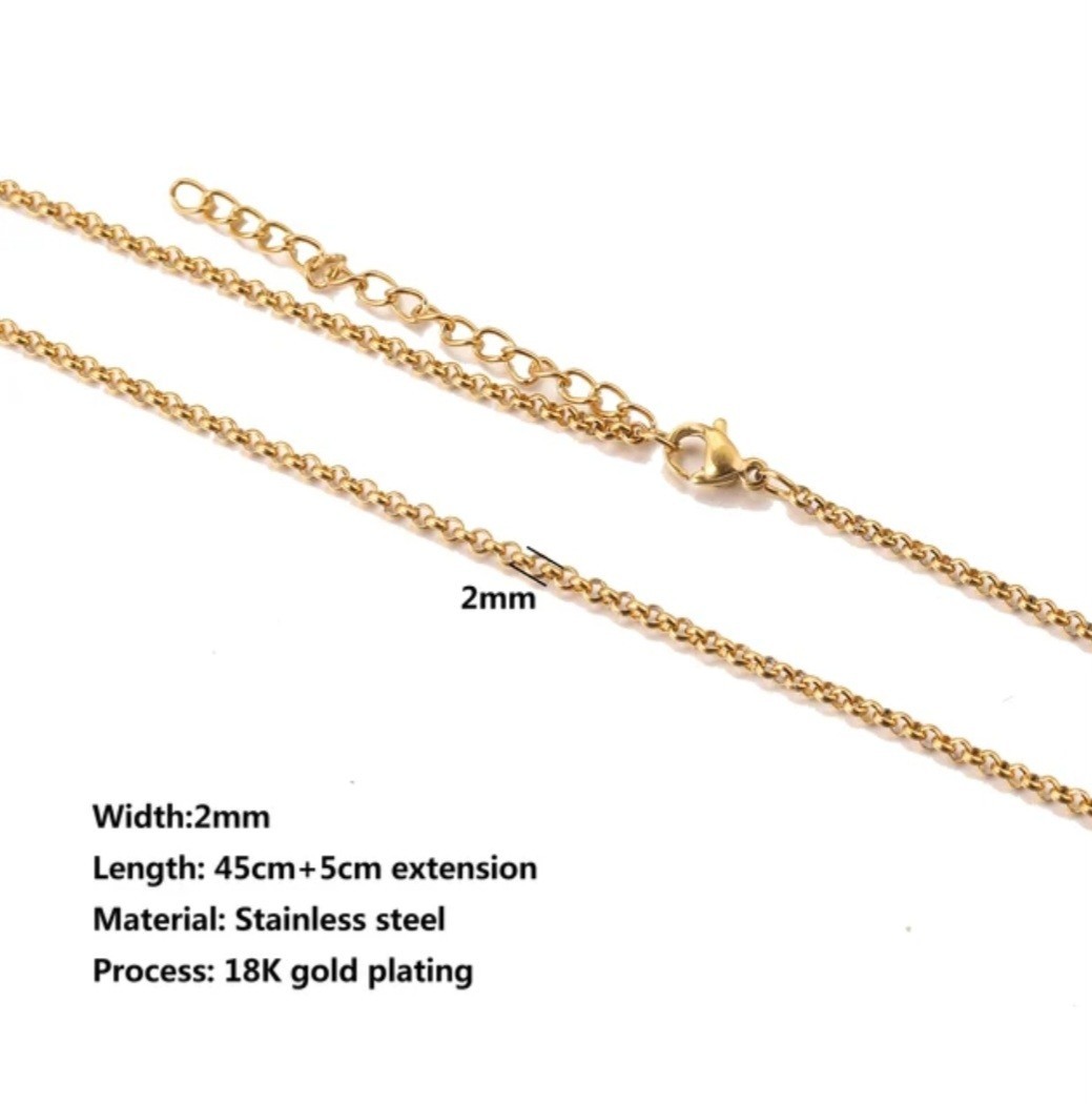 Gold-Plated Stainless Steel Chain Necklace 45+5 cm 2mm Unisex Daily Decor