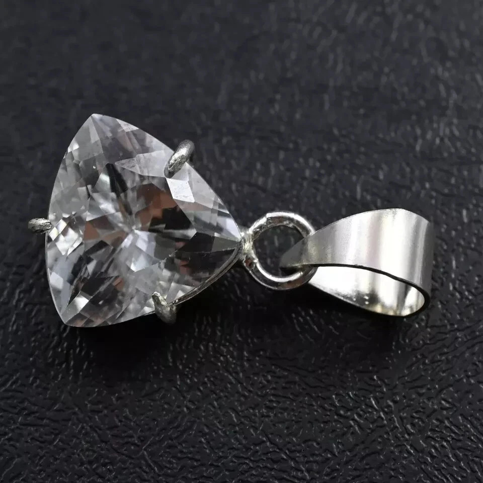 Natural 21 Ct White Sapphire Trillion Cut Loose Gemstone 925 Silver Pendant