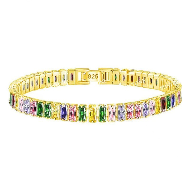 925 Sterling Silver Luxury Color Crystal Bracelet 18cm Women’s Chain Jewelry