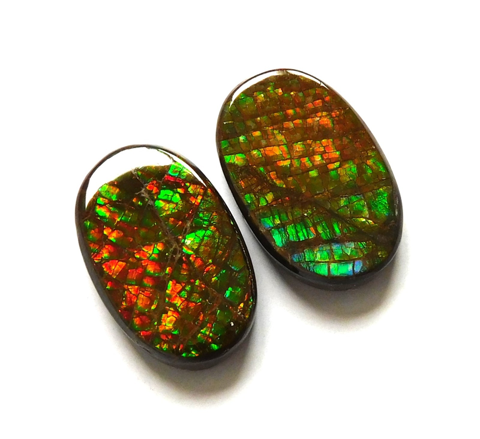 17.95 Cts Natural Ammolite(17.3mm X11.2mm each) Loose Cabochon Match Pair PB05