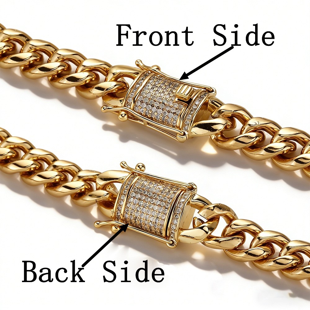 Miami Cuban Chain with 1 Carat CZ Buckle 18k Gold-plated Stainless Steel Jewelry