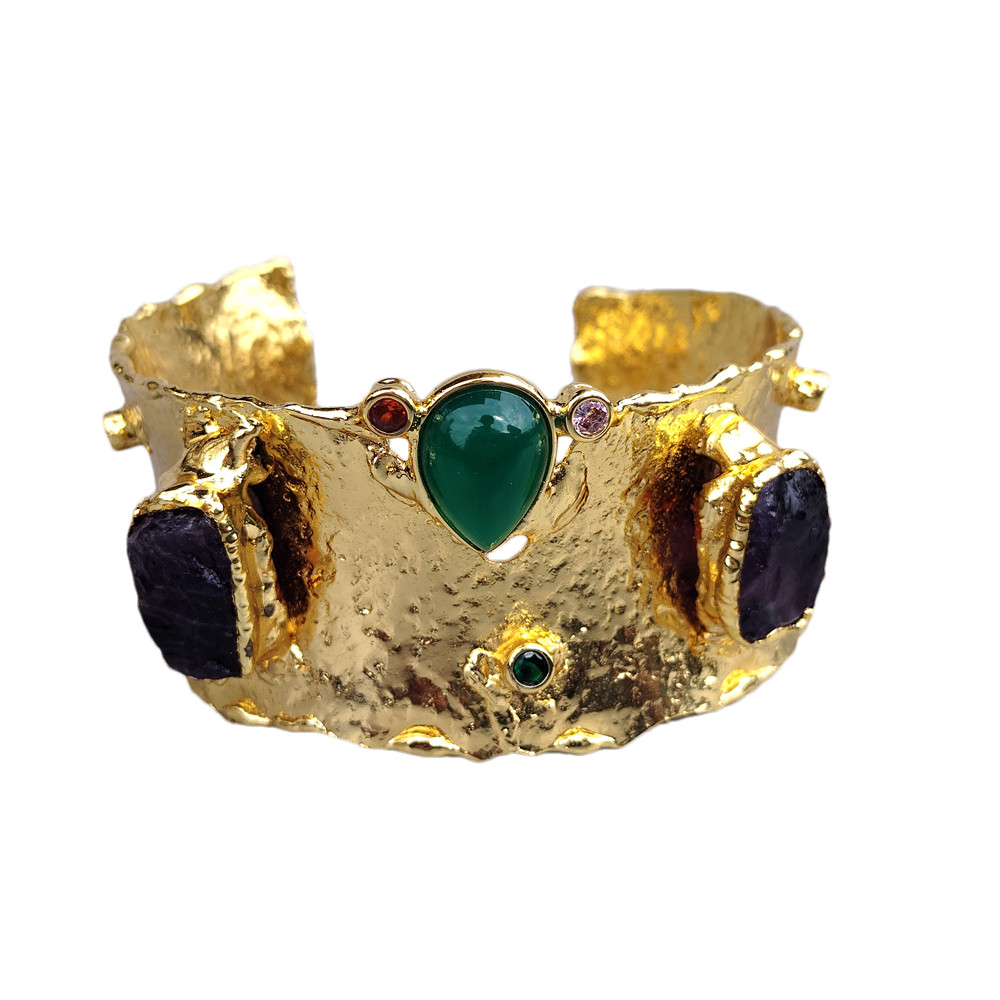 Natural Gemstone Healing Crystal Cuff Bracelet Agate Amethyst Open Bangle