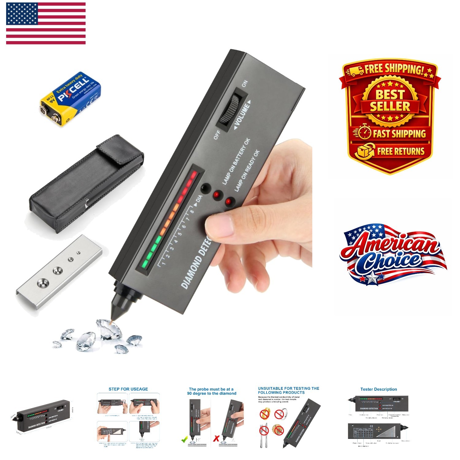 Lightweight and Compact Diamond Tester with Water Resistance for Jewelers
