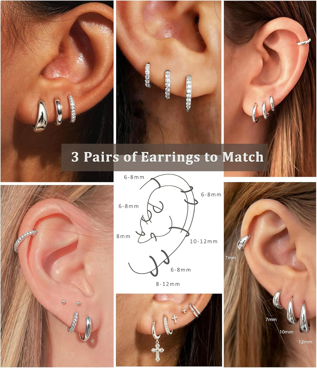 Jewelry for Her Gift 3 Pairs 925 Sterling Silver Earrings for Women Non Tarnish