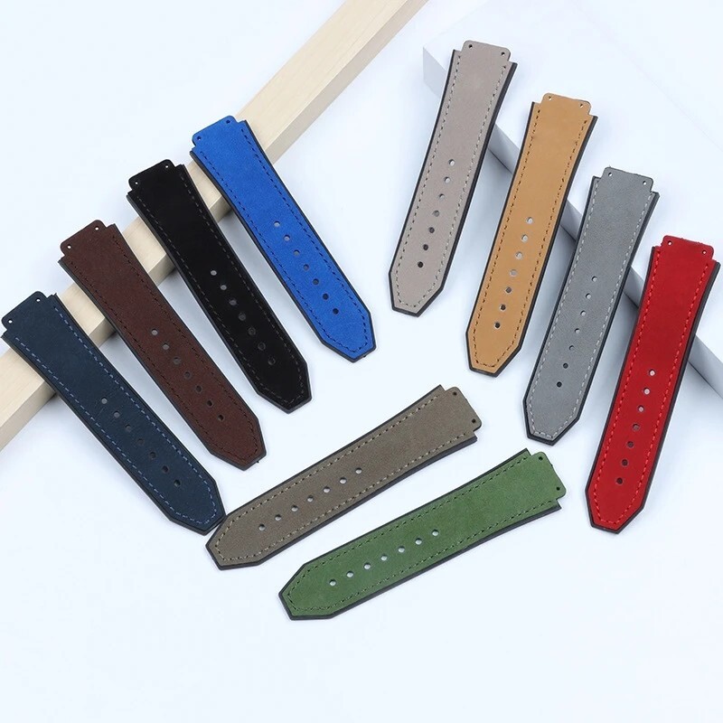 Leather Watch Strap for Hublot Big Bang 19-25mm Blue Black Grey Green Beige