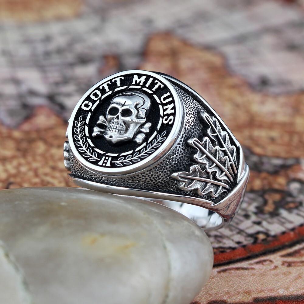 Memento Mori Skull Gott Mit Uns Germany WⅡ Prayer Sterling Silver Ring
