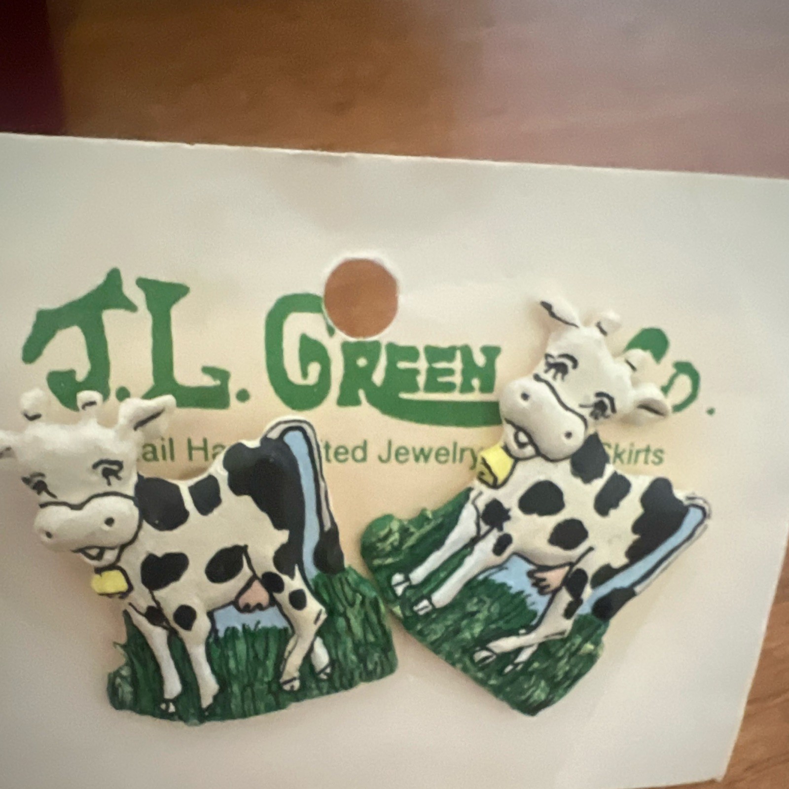 J.L. Green + Co. Cow Stud Earrings Multicolor Plastic Handcrafted Butterfly