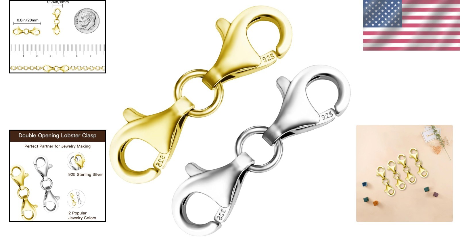 Double End Lobster Clasp Set 2 Pcs Jewelry Extender for Necklaces Bracelets