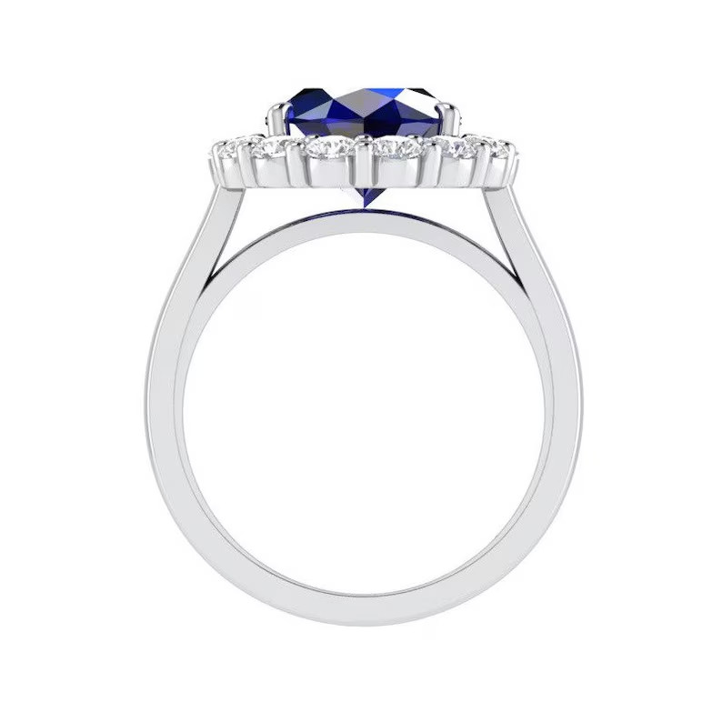 3.94 Ct Oval Natural Sapphire & Diamond Engagement Ring 14K White Gold Size 6