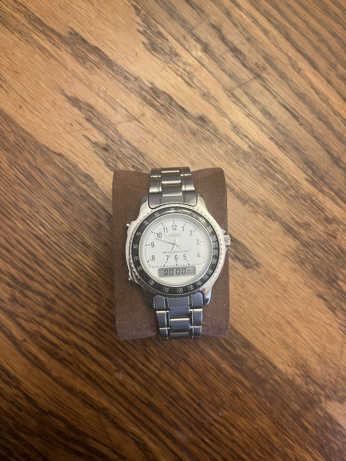 Yema 50th Anniversary Analog-Digital Stainless Steel Watch White Dial 50m Rare