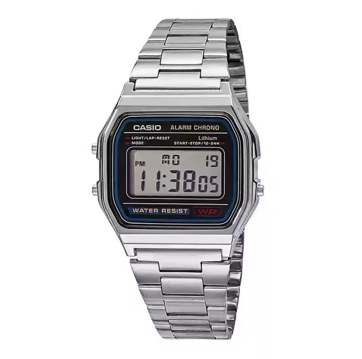 Men’s Watch Classic Digital Dial Stainless Steel Bracelet A158W-1 A168W