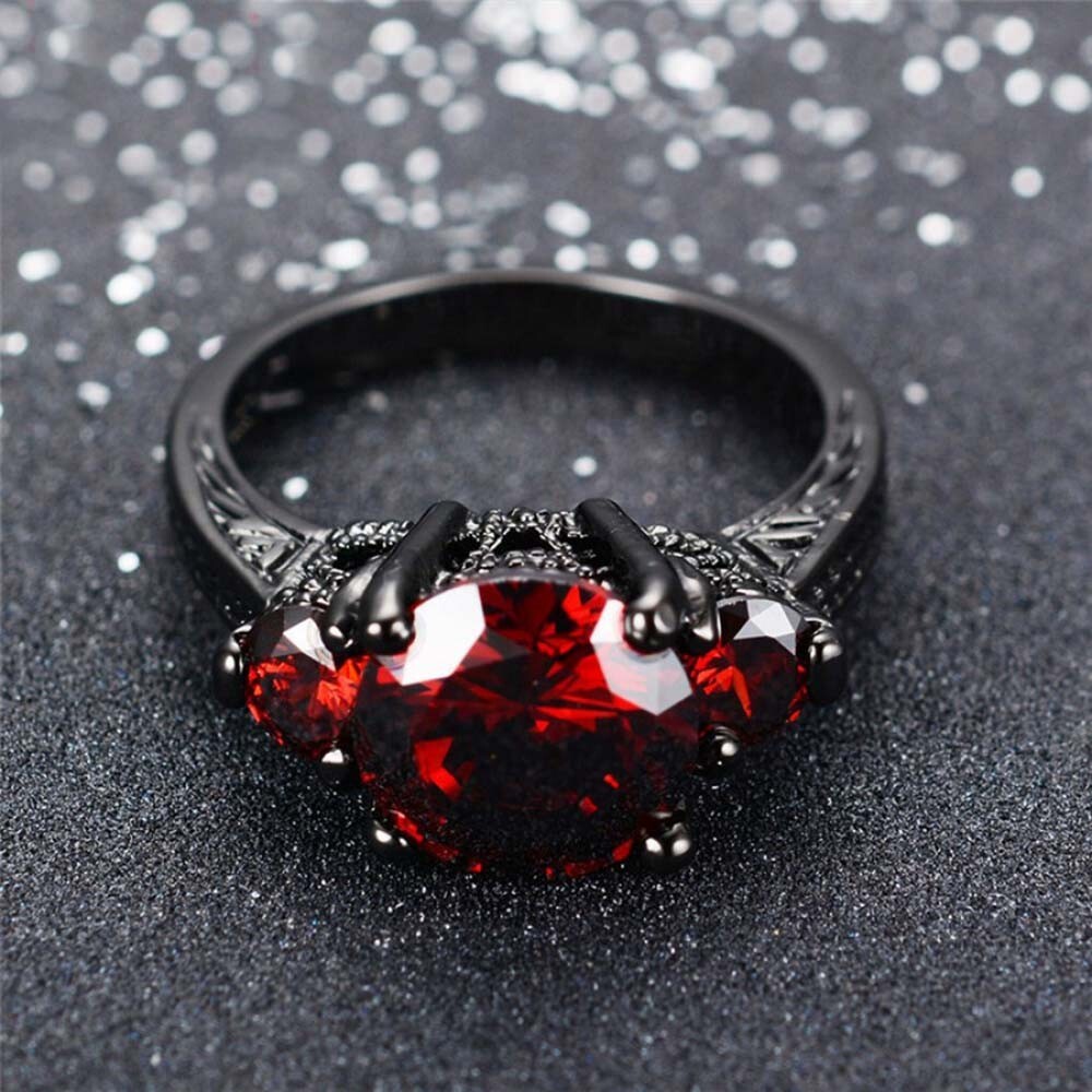 4.70 Ctw Lab Created Red Garnet 14K Black Gold Plated 3 Stone Engagement Ring