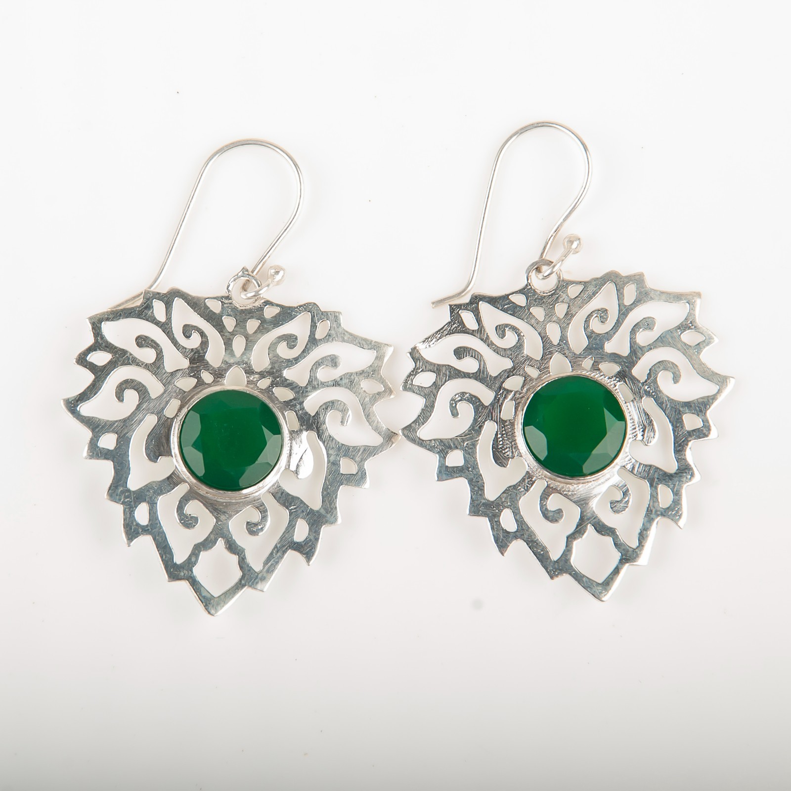 Green Onyx Filigree Dangle Earrings 925 Solid Silver Handmade Jewelry For Gift