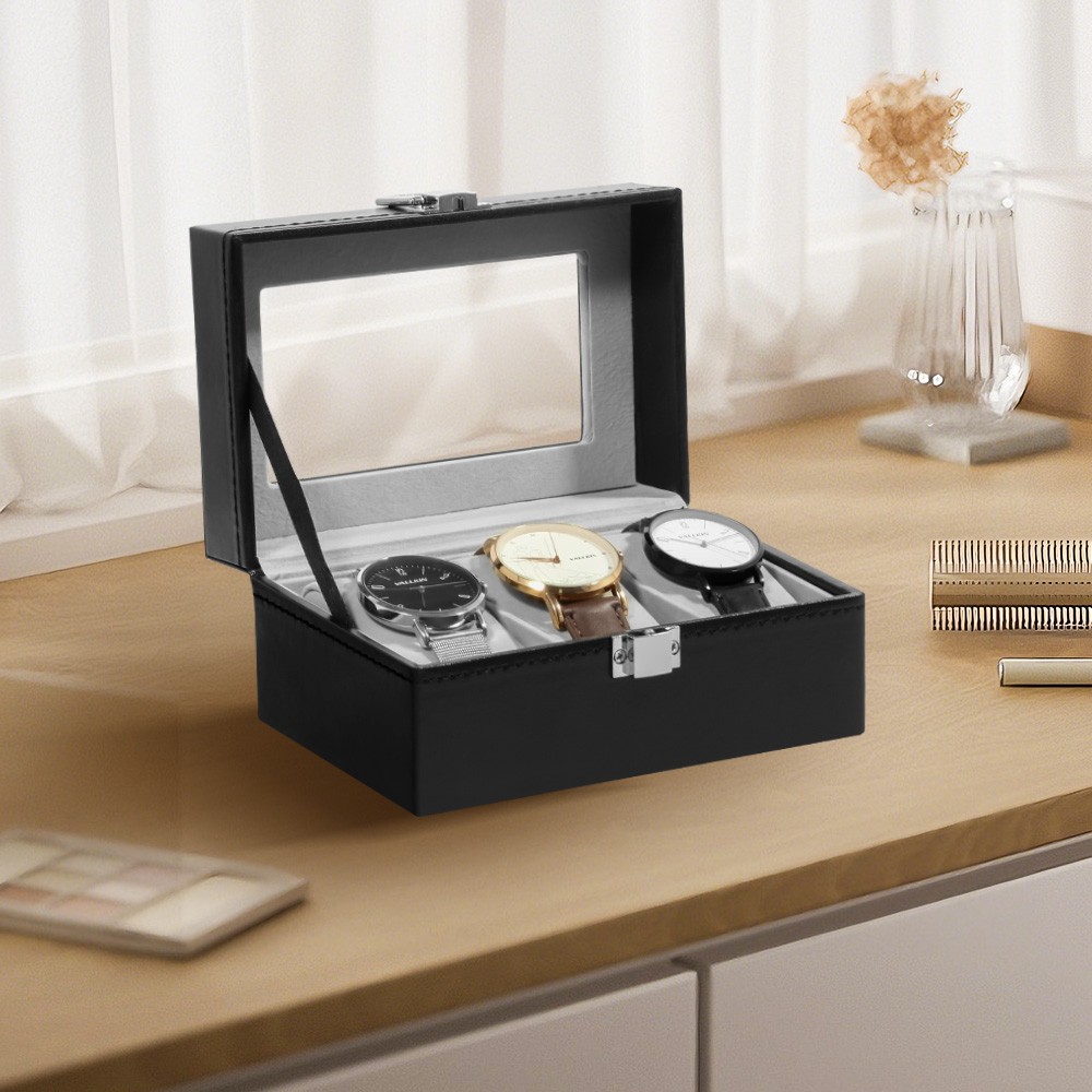 3 Slot PU Leather Watch Box Organizer Display Case Soft Pillow Travel Gift Men