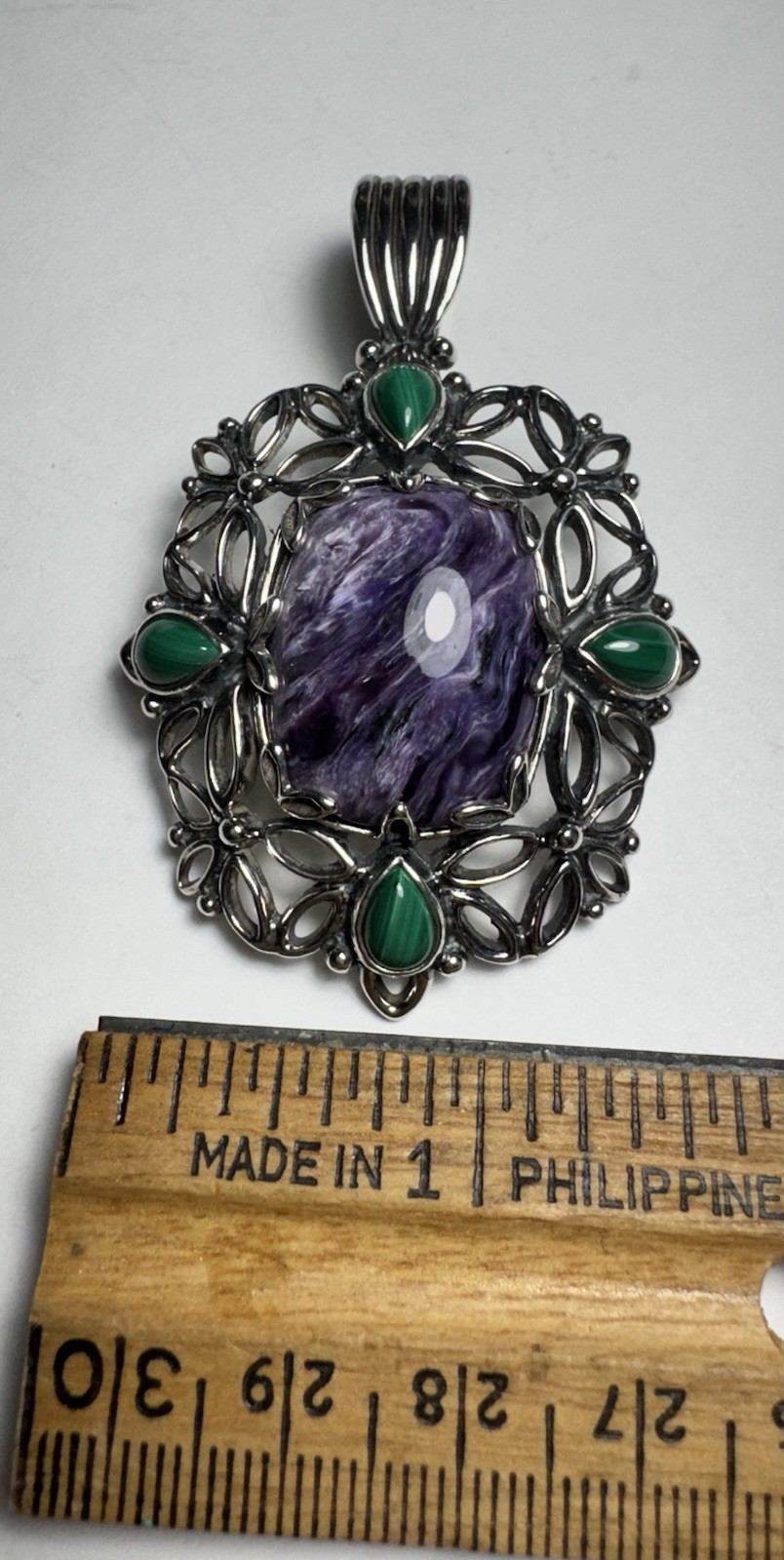 Carolyn Pollack 925 Sterling Charoite Malachite Large Pendant 24g Signed