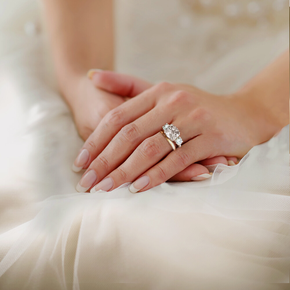 White Gold Plated 3 Stone CZ Pave Band Meghan Markle’s Royal Engagement Ring