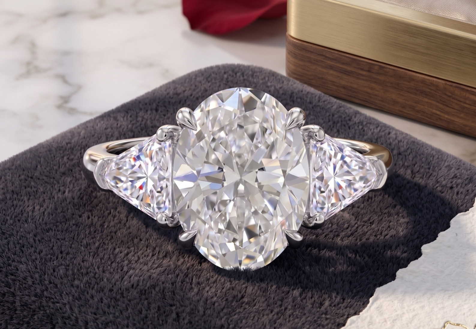 RARE 5.00 Ct Certified Oval Shape Natural White Diamond Ring White Gold Finish
