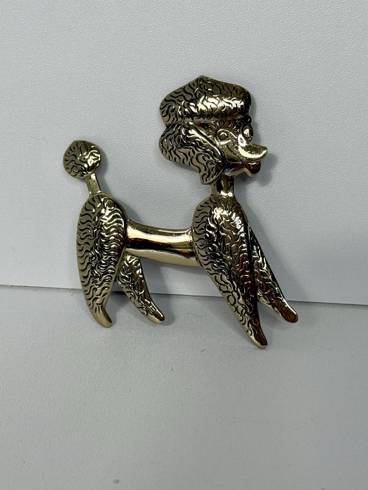 Vintage Bell Trading Nickle Silver Etched Detailed Large Poodle Brooch Pin