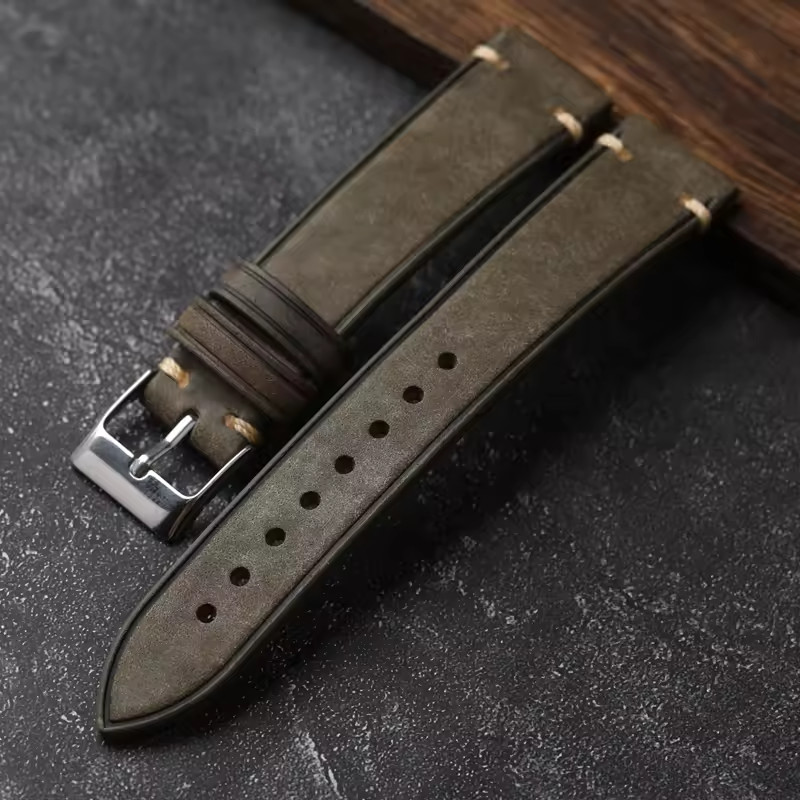Handmade Italian Pueblo Leather Watch Strap 18-22mm Men’s Vintage Watch Band
