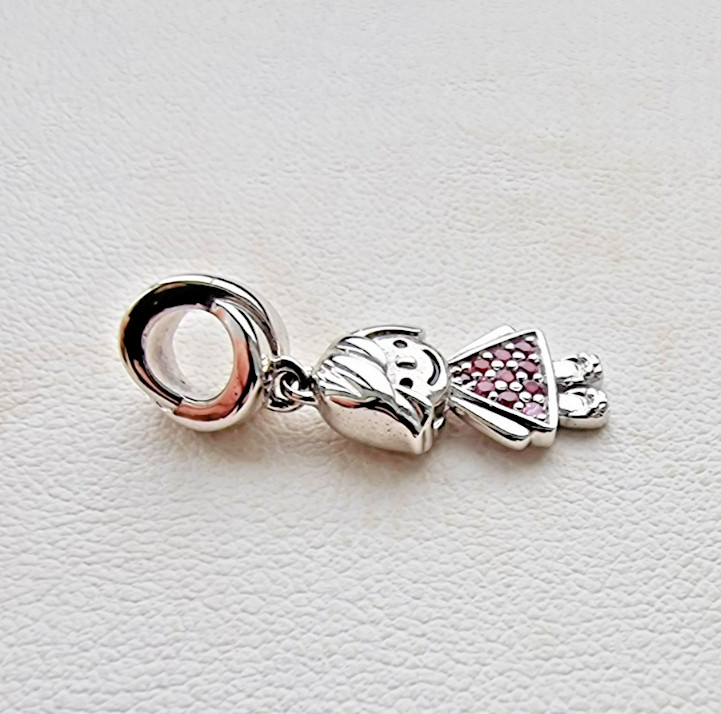925 STERLING SILVER THAI PINK GEMSTONE LITTLE GIRL DANGLE CHARM
