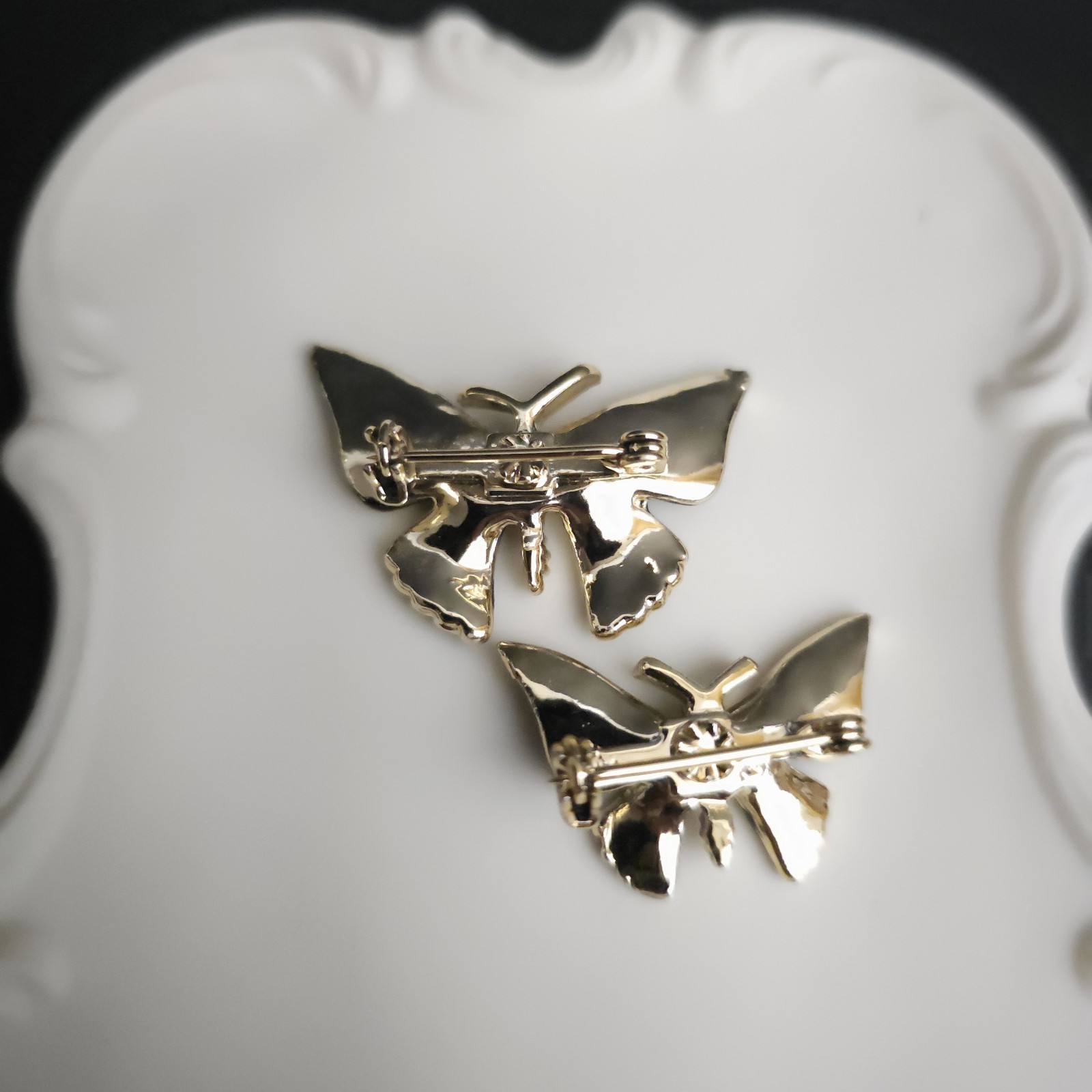 Vintage Black Yellow Red Enamel Butterfly Scatter Pins Brooch Set 2 Whimsy Fairy