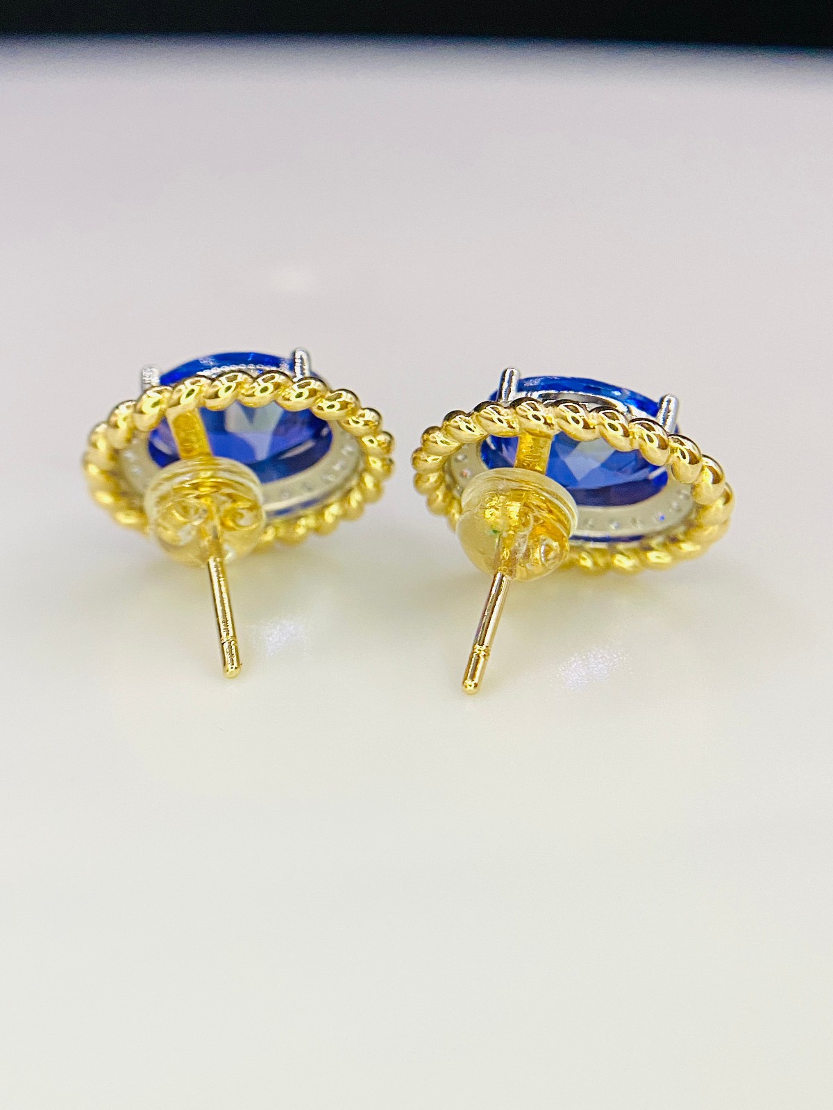 GIL Certified 14K Yellow White Gold Tanzanit & Diamond Earrings Natural Gemstone