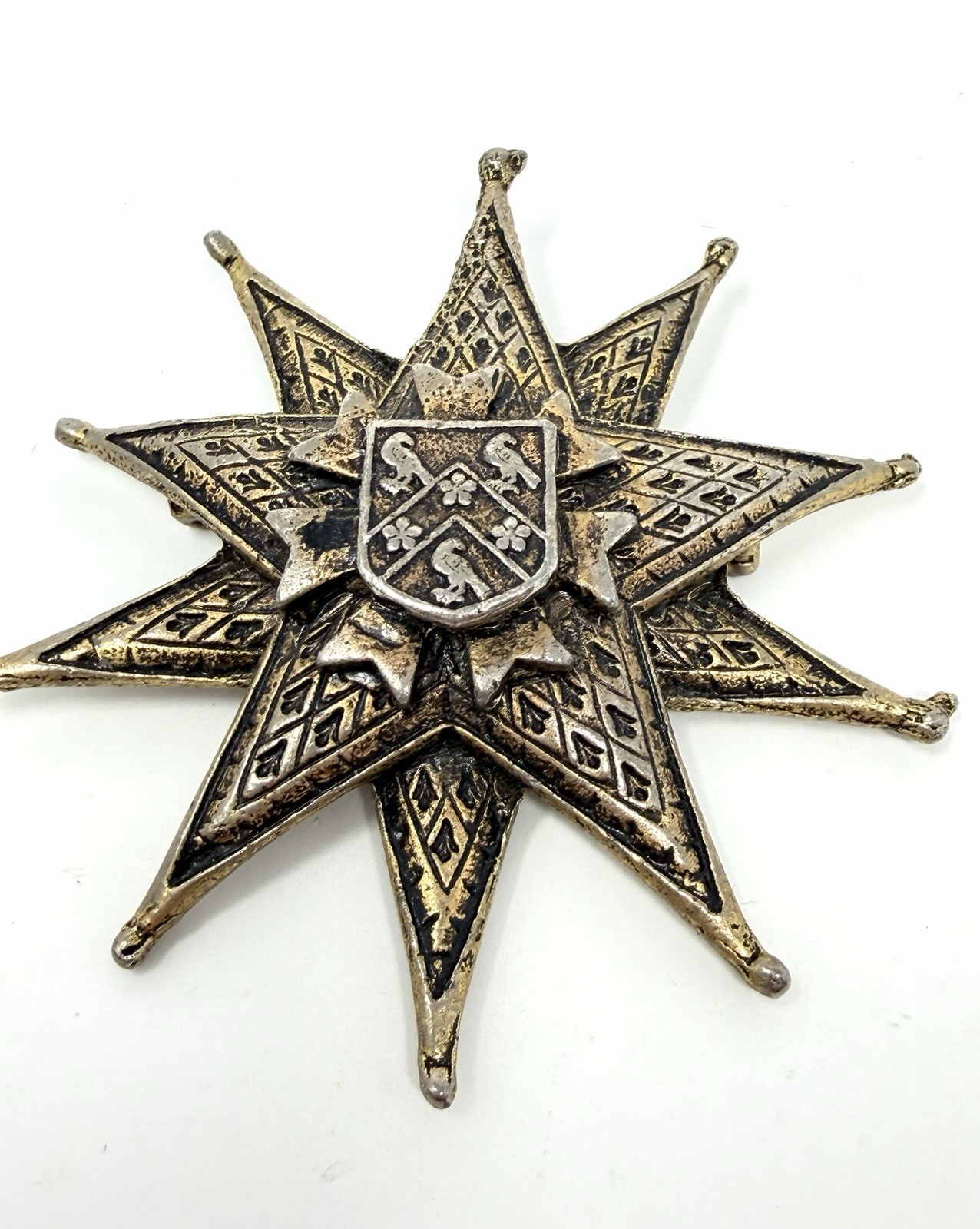 Vintage Large Heraldic Star Brooch Medieval Coat of Arms Shield Pin