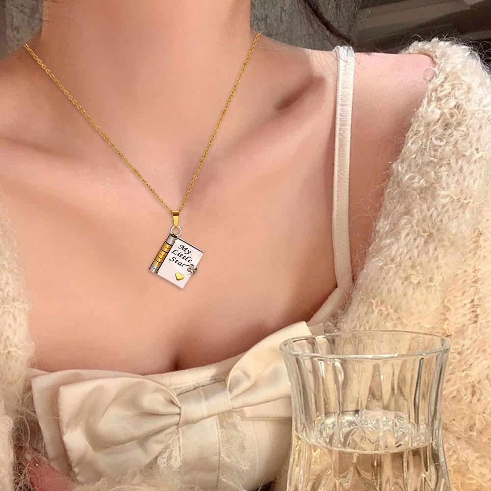 My Little Star Book Pendant Necklace for Daughter Open Pages Engraved Letter US
