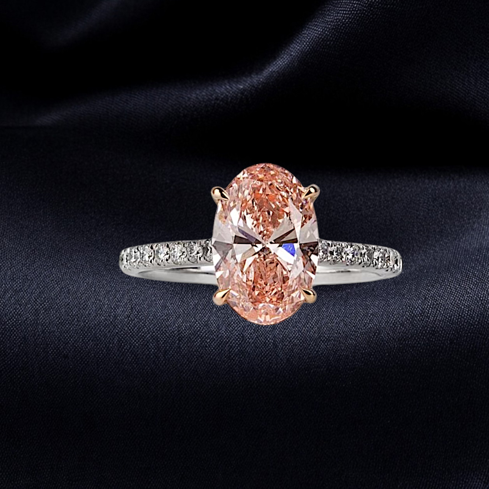 3.25 Ct Oval Cut Lab Grown Fancy Vivid Pink Diamond Wedding Ring 14k Multi Gold