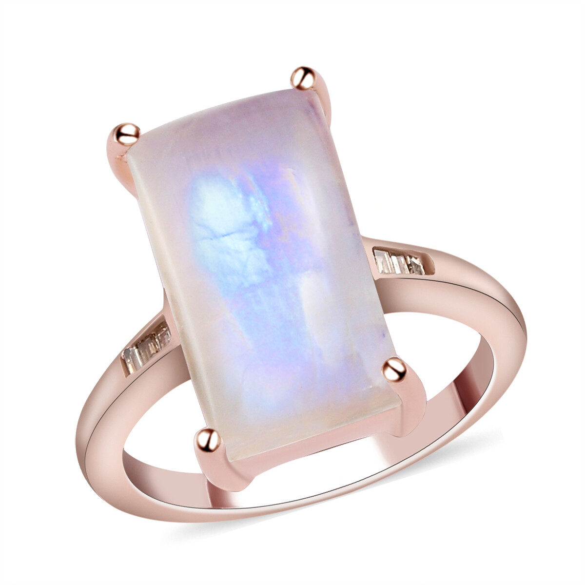 5.85ctw Moon Glow Moonstone & Champagne Diamond Ring Vermeil Plated Size 5