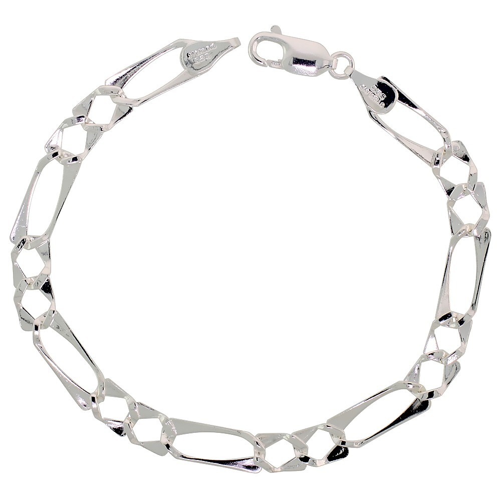 925 Sterling Silver Figaro Flat Link Bracelet 6mm, 7″ to 7.5″ Long