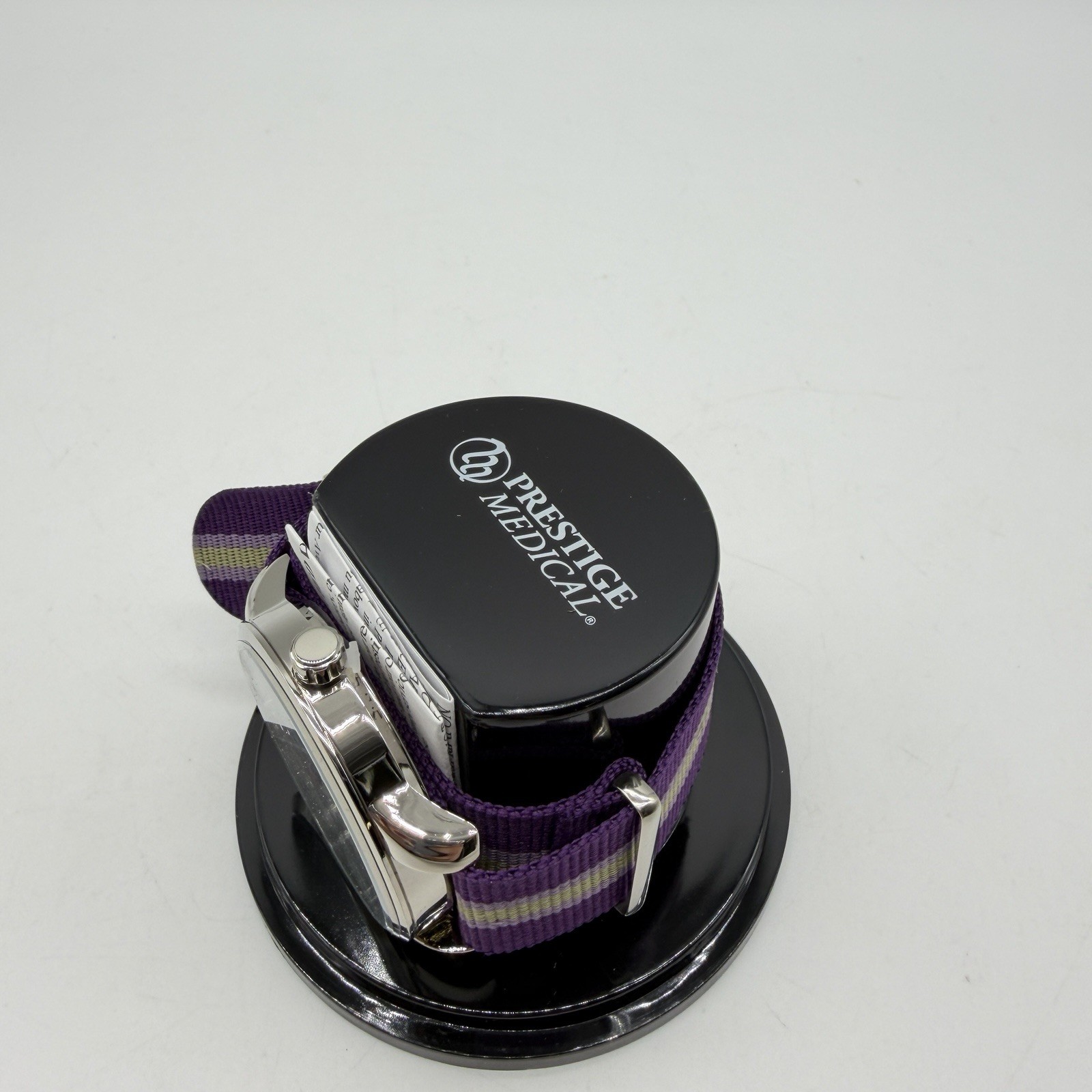 Prestige Medical women’s nurse watch water-resistant striped nylon strap -Purple