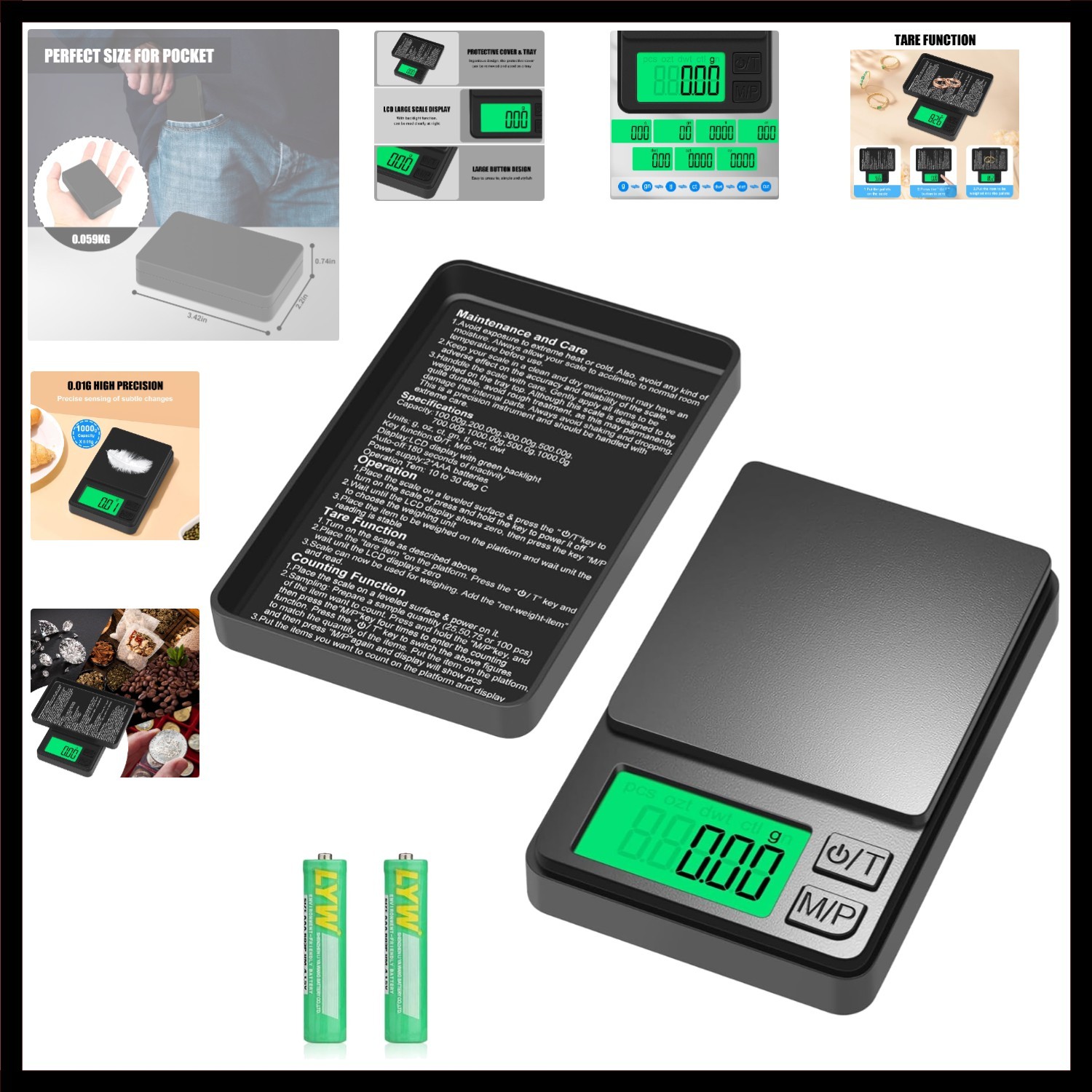 Digital Pocket Scale 1000g x 0.01g, Portable Precision Gram Scale Jewelry Sca…