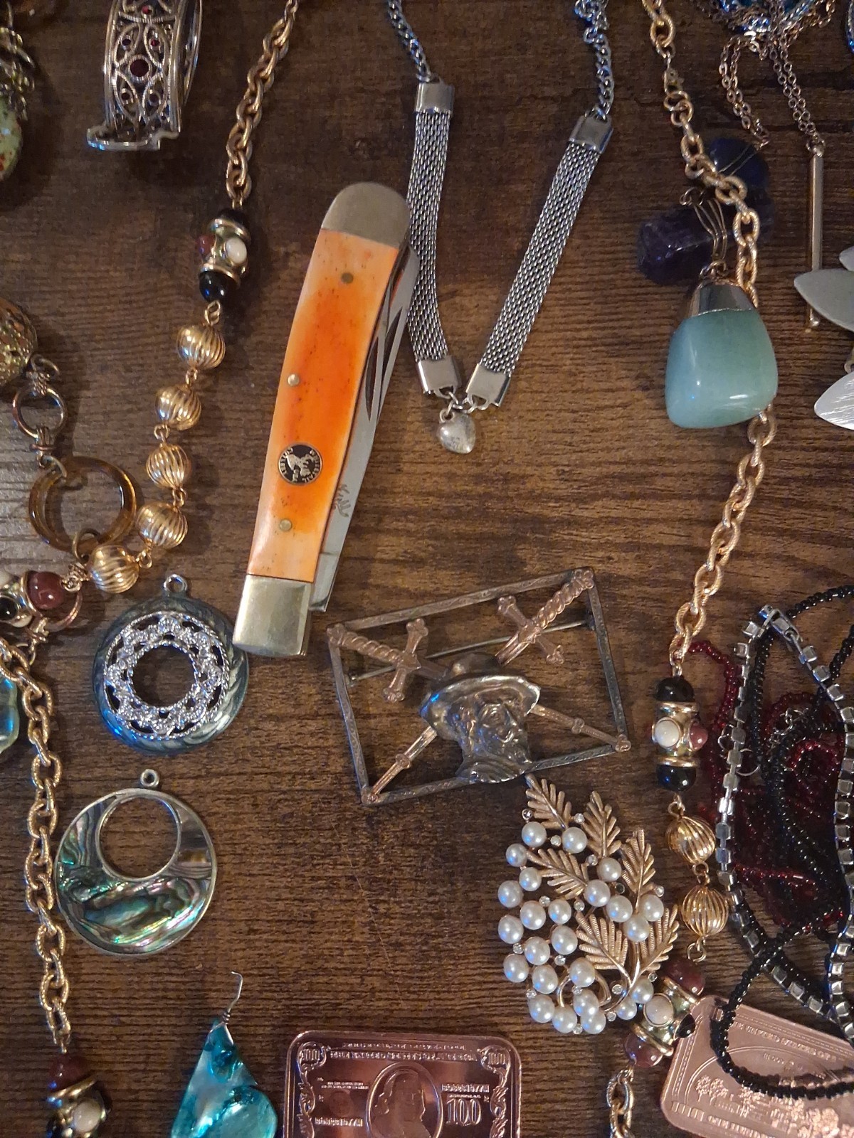 Assortment Costume Jewelry & Other Vintage Items Including 2 Ounces 999 Copper