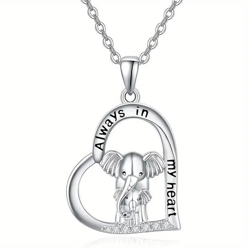 Elegant 925 Sterling Silver Heart Elephant New Fashion Jewelry Pendant Necklace