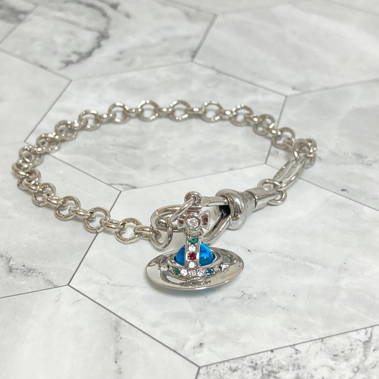 Vivienne Westwood Bracelet Petite Orb 17cm Silver Light blue sky Multi w/Pouch