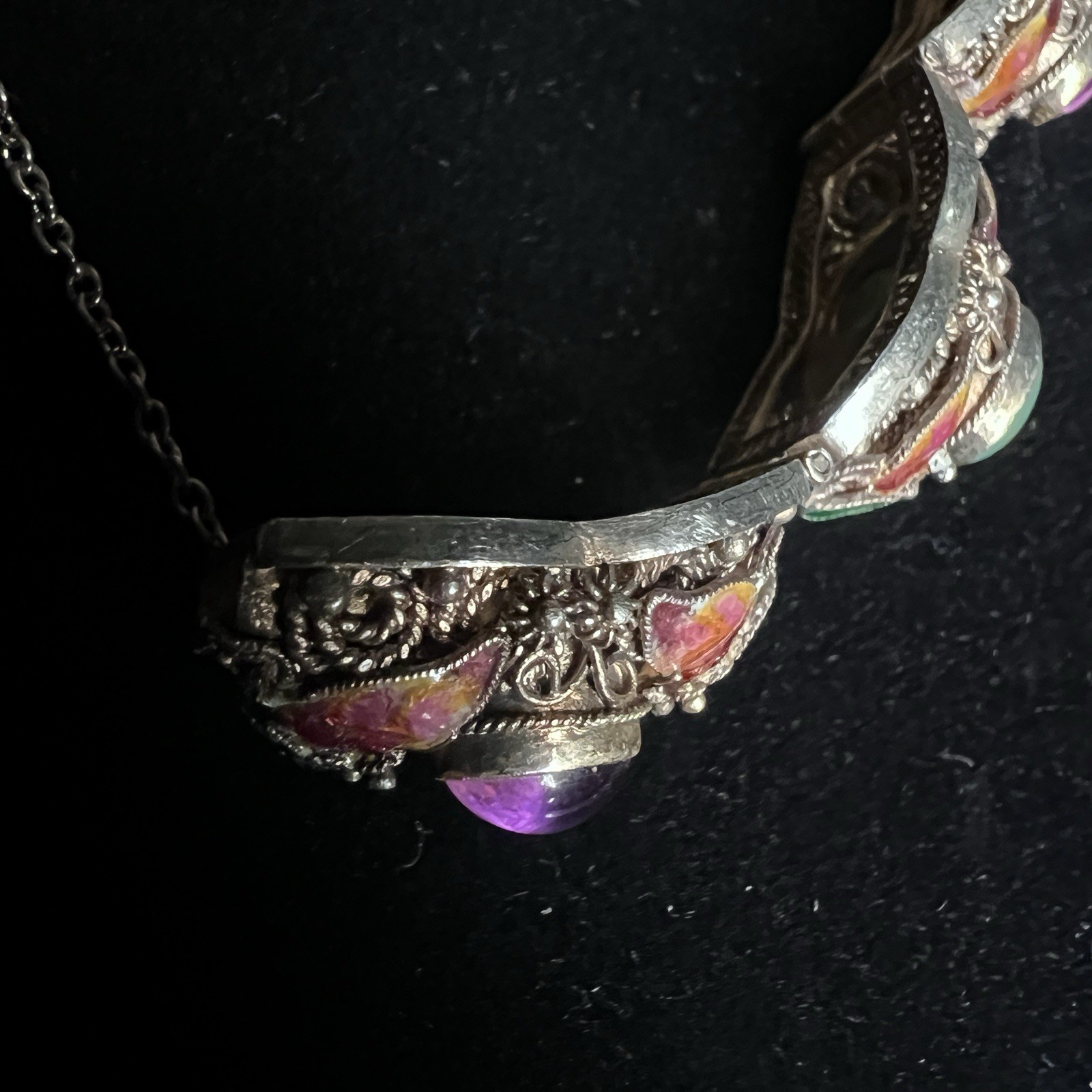 Vintage Chinese Export Silver Vermeil Filigree Enamel Bracelet 7.25″ 34g