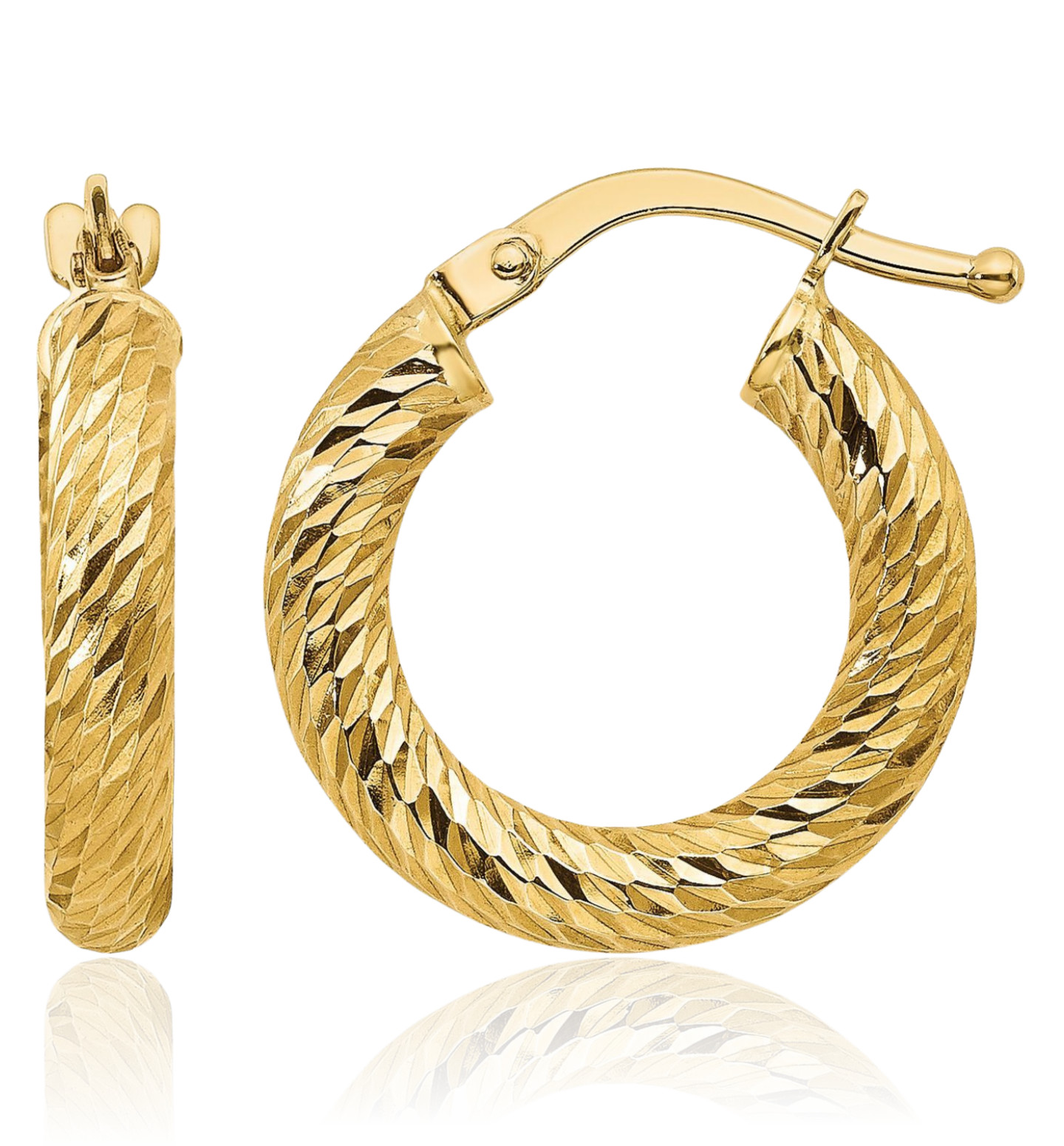 14K Solid Yellow Gold Round Medium Hoop Earrings 17.75mm 0.7 inch Snap Back,
