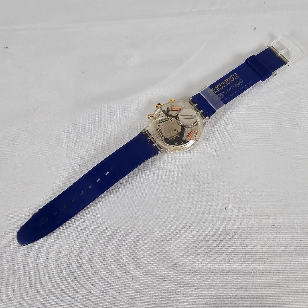 Swatch Ioc 100 Chrono SCZ101 Chronograph Wristwatch Blue Gold Hardware