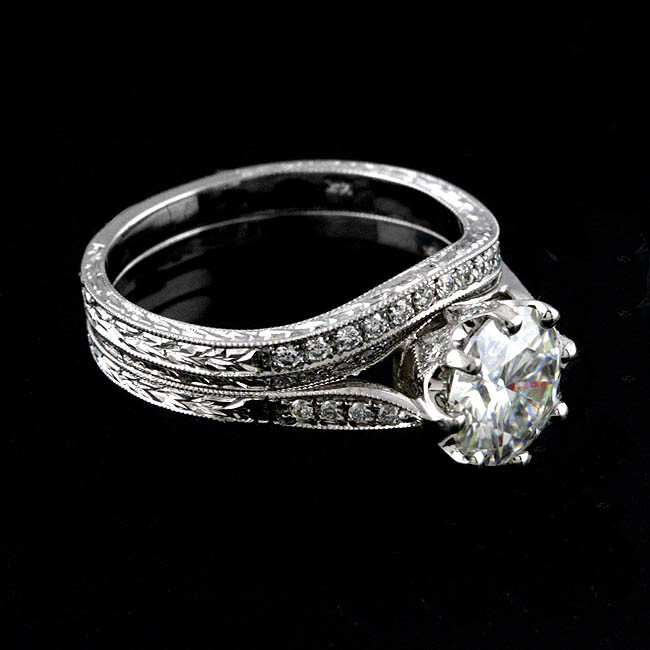 1.84C White Round Cut CZ Hnadcrafted Wedding Ring Set 925 Sterling Silver
