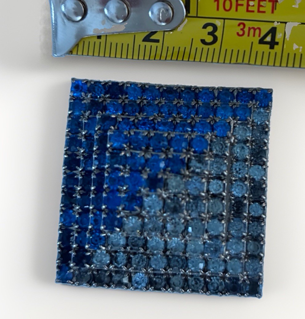 Vintage Dimensional Pyramid Brooch Two-Tone Cobalt Blue Rhinestones