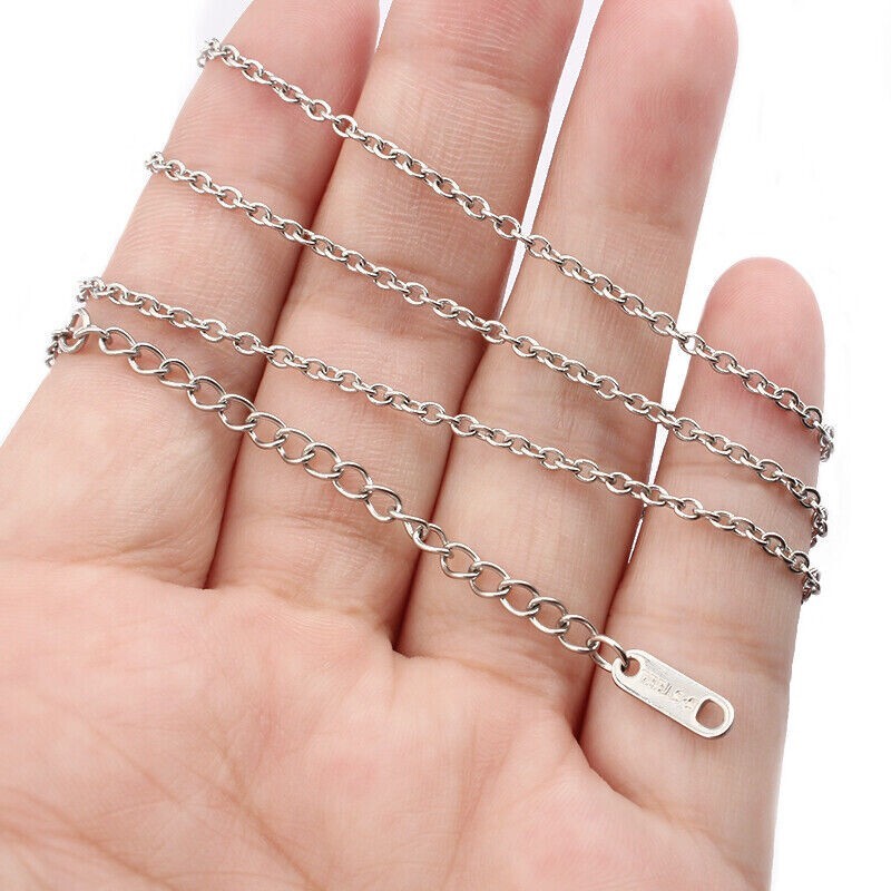 2Pcs Stainless Steel 2mm Width O-Link Necklace Fashion Jewelry 16+2″ Chain