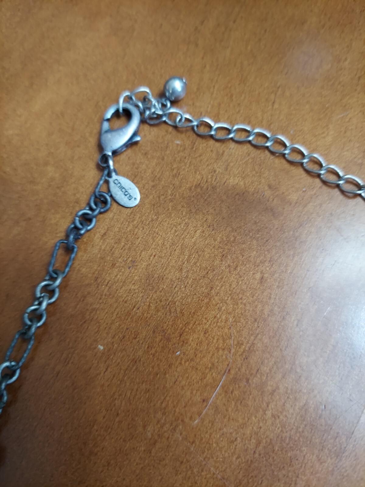 Chico’s Necklace Blue, White, Peach and Clear Beads With Colorful Round Pendant